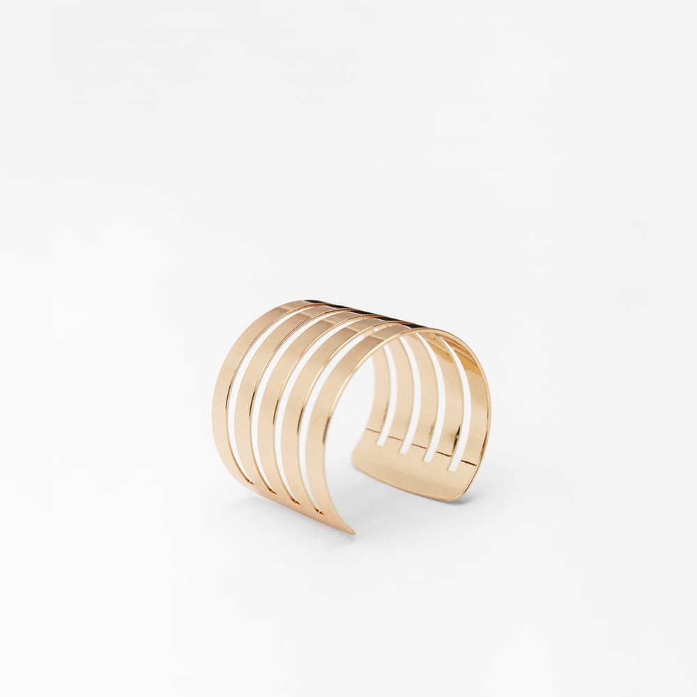 Zara - Gold Tone Pair of Striped Bracelets Cuffs- NWT - Picture 6 of 6